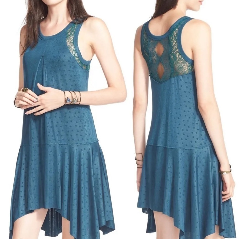 Free People Make It Count Jade Green Dotted Lace Dress XS H2